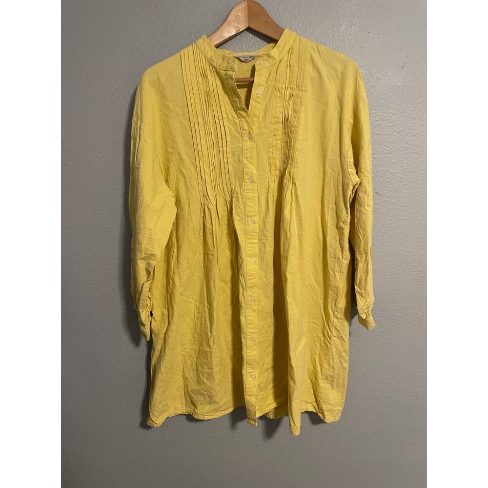Samansa Mos2 Womens Tunic One Size Yellow Cotton Linen Pintuck Pleated Lagem